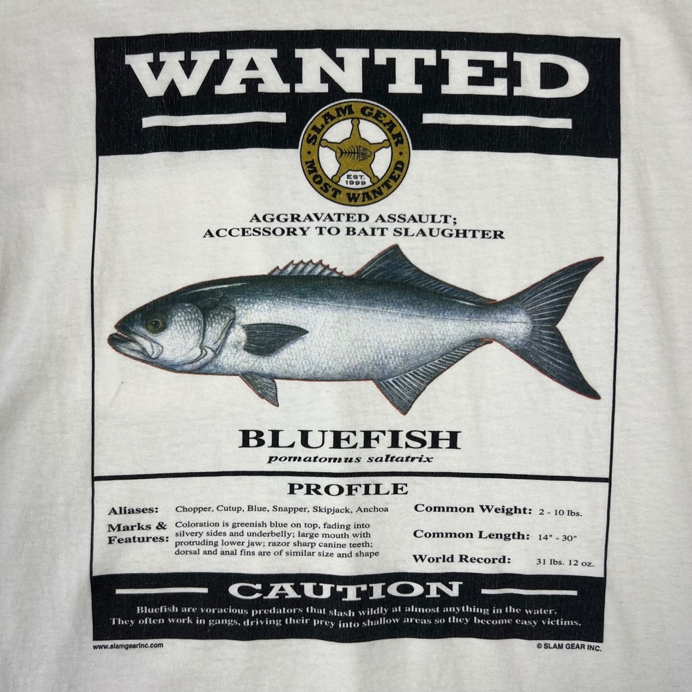 Martha's Vineyard Slam Gear Bluefish Fishing Graphic T Shirt Men's XL White